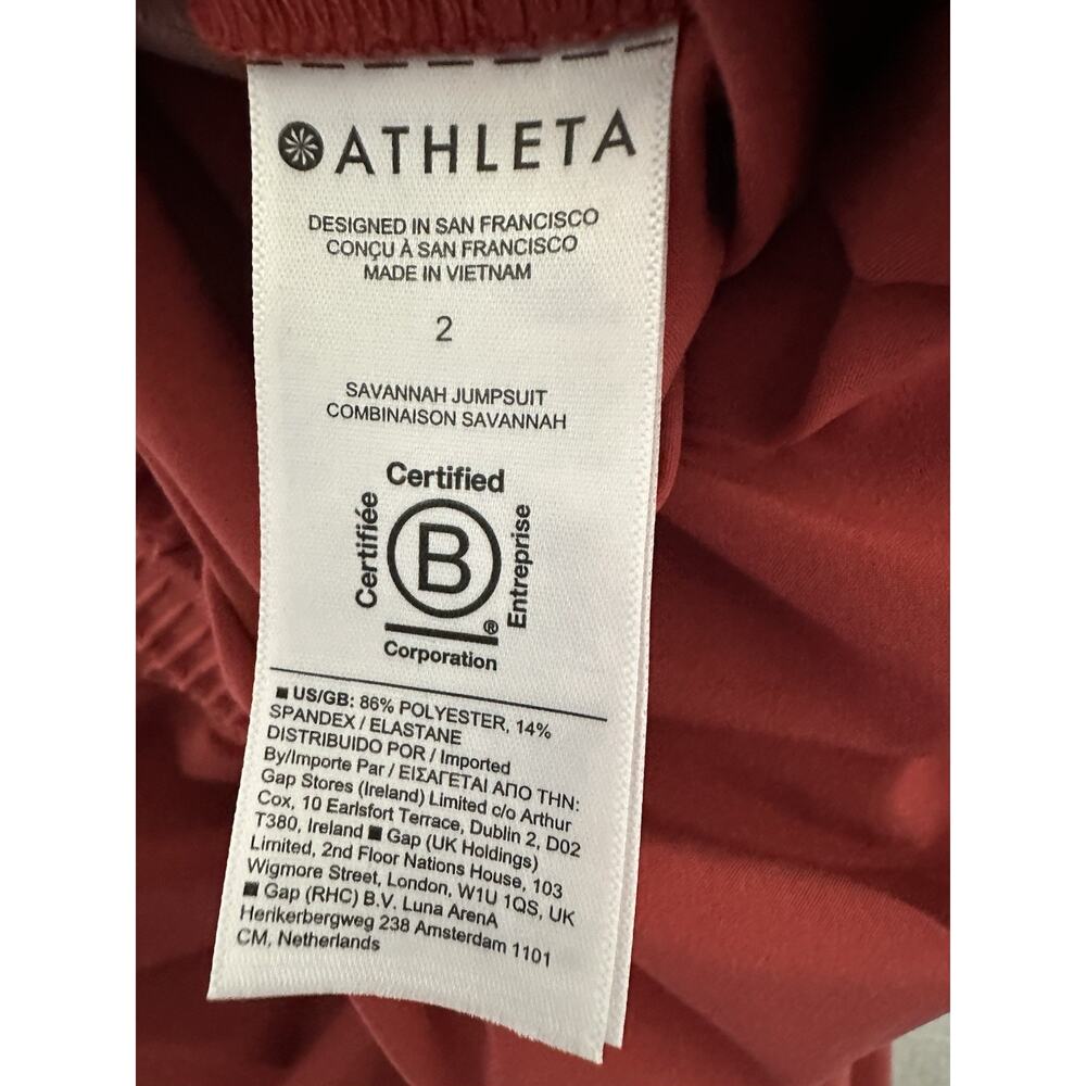 Athleta Size 2 Savannah Jumpsuit Orange Current Red Stretch Wide Leg FLAW READ - Picture 7 of 7